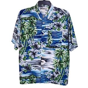 O'Neill Hawaiian Button Shirt Mens Large Palm Tree Floral Aloha Vintage USA Made